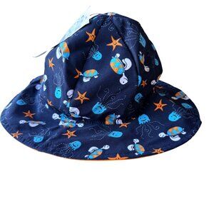 My Swim Baby Reversible Sun Hat Large Navy Sea Friends UPF 50+ Polyester